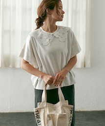 PUAL CE CIN | カットワークレースつけ衿Tシャツ(Tシャツ/カットソー)