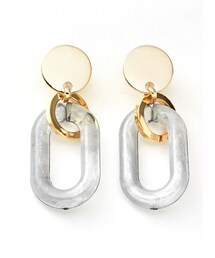 ゴールドプレートXマーブル柄クリアフープイヤリング