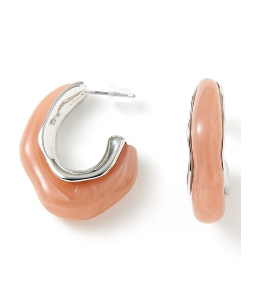 GRL（グレイル）の「マーブルXメタル変形フープピアス（ピアス（両耳用）・レディース・ブラウン/クリア/ピンク/アイボリー・F）」の3枚目の写真