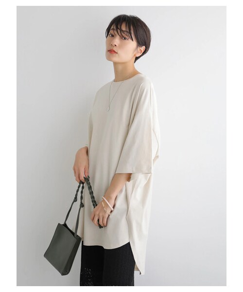 AMERICAN HOLIC（アメリカンホリック）の「裾ラウンド5分袖カットチュニック（トップス・アイボリー/ボーダーキャメル/ボーダーブラック・M/L）」の7枚目の写真