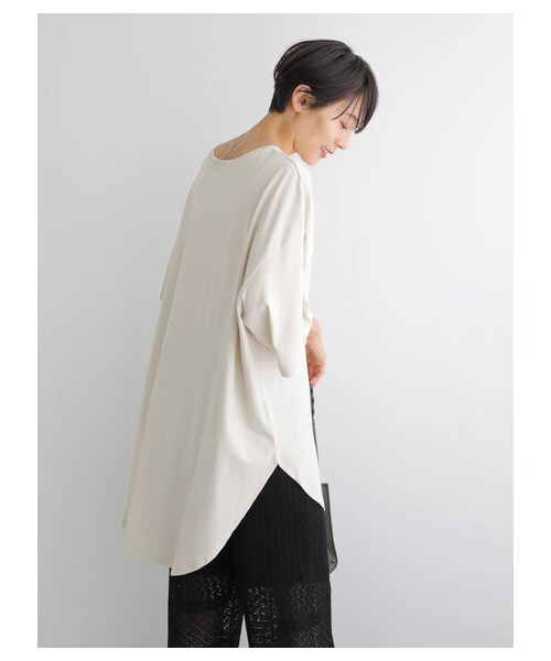 AMERICAN HOLIC（アメリカンホリック）の「裾ラウンド5分袖カットチュニック（トップス・アイボリー/ボーダーキャメル/ボーダーブラック・M/L）」の8枚目の写真