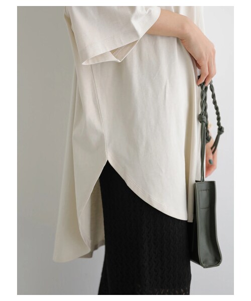 AMERICAN HOLIC（アメリカンホリック）の「裾ラウンド5分袖カットチュニック（トップス・アイボリー/ボーダーキャメル/ボーダーブラック・M/L）」の11枚目の写真