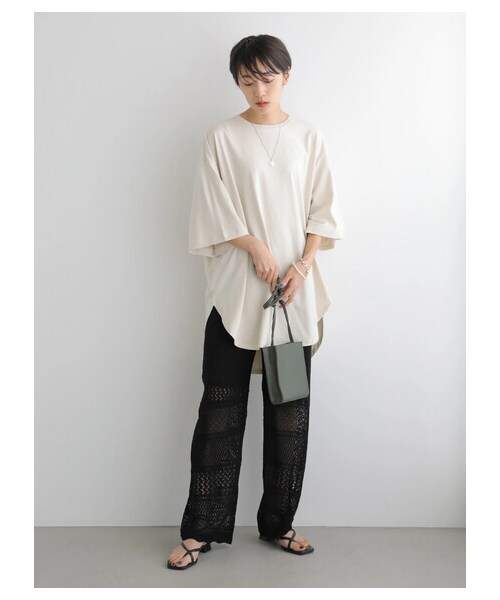 AMERICAN HOLIC（アメリカンホリック）の「裾ラウンド5分袖カットチュニック（トップス・アイボリー/ボーダーキャメル/ボーダーブラック・M/L）」の12枚目の写真