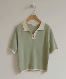 [cherrykoko] ボタン配色ハーフスリーブニット