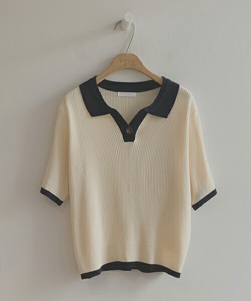 DHOLIC STYLE（ディーホリックスタイル）の「[cherrykoko] ボタン配色ハーフスリーブニット（ニット/セーター・レディース・グリーン/ブルー/ホワイト・FREE）」の2枚目の写真