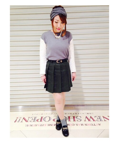 PAGEBOY（ページボーイ）の「細ベルト付きスウェードプリーツスカート（スカート・レディース・チャコールグレー/ダークレッド/カーキ/ネイビー）」の14枚目の写真