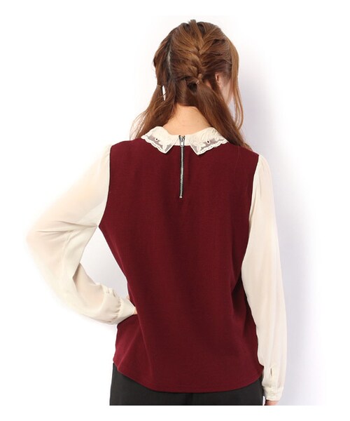 PAGEBOY(ページボーイ)の「オーガンジー&シフォン切り替えニットソー(トップス・レディース・ダークグレー/ブラック/ボルドー/ネイビー)」の6枚目の写真