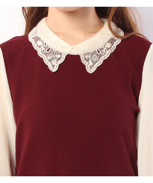 PAGEBOY(ページボーイ)の「オーガンジー&シフォン切り替えニットソー(トップス・レディース・ダークグレー/ブラック/ボルドー/ネイビー)」の9枚目の写真