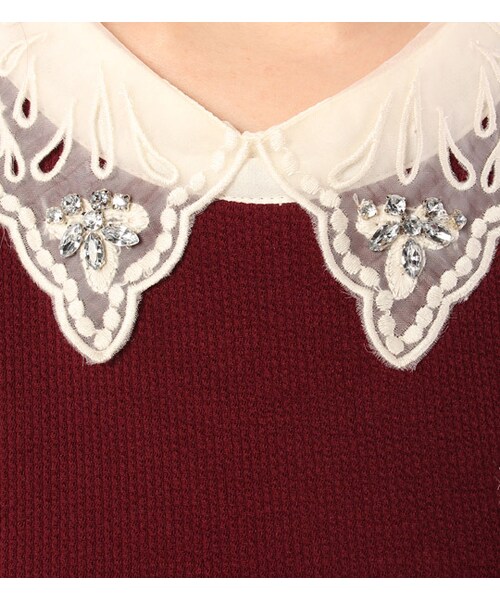 PAGEBOY(ページボーイ)の「オーガンジー&シフォン切り替えニットソー(トップス・レディース・ダークグレー/ブラック/ボルドー/ネイビー)」の13枚目の写真