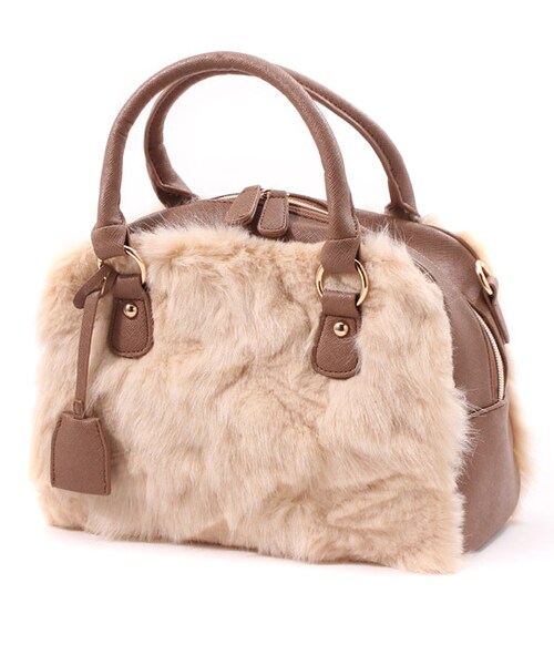 PAGEBOY（ページボーイ）の「フェイクファー切り替え2WAYバッグ（バッグ・レディース・アイボリー/ベージュ系/ピンクベージュ）」の3枚目の写真