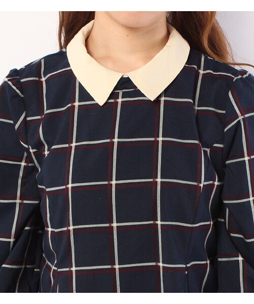 PAGEBOY(ページボーイ)の「衿付き7分袖フレアワンピース(ワンピース/ドレス・レディース・ブラック/イエロー系/ネイビー/ネイビー系)」の8枚目の写真