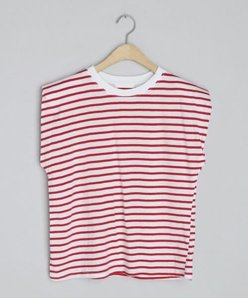 DHOLIC（ディーホリック）の「ボーダーフレンチスリーブTシャツ（Tシャツ/カットソー・レディース・ブルー/レッド/ブラック・ONESIZE）」の3枚目の写真