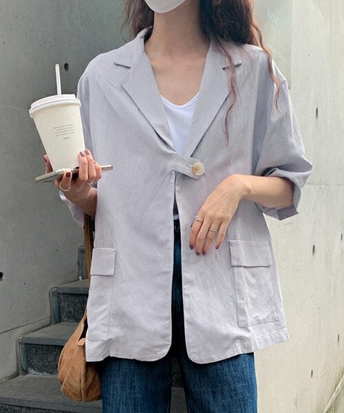 DHOLIC STYLE（ディーホリックスタイル）の「[someplace] 半袖リネンジャケット（その他アウター・レディース・ベージュ/ブラウン/ブルー・FREE）」の3枚目の写真