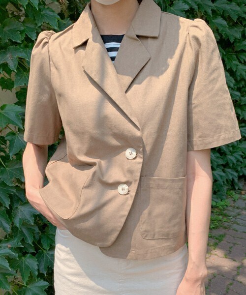 DHOLIC STYLE（ディーホリックスタイル）の「[someplace] ハーフスリーブシングルジャケット（その他アウター・レディース・ベージュ/ブラウン・FREE）」の2枚目の写真