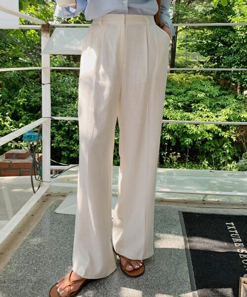 DHOLIC STYLE（ディーホリックスタイル）の「[ontheriver] バックゴムリネン混ワイドパンツ（その他パンツ・レディース・オレンジ/ホワイト/ベージュ/グリーン/ブラック/ピンク・FREE）」の2枚目の写真