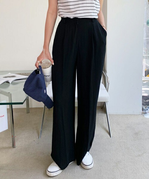 DHOLIC STYLE（ディーホリックスタイル）の「[ontheriver] バックゴムリネン混ワイドパンツ（その他パンツ・レディース・オレンジ/ホワイト/ベージュ/グリーン/ブラック/ピンク・FREE）」の3枚目の写真