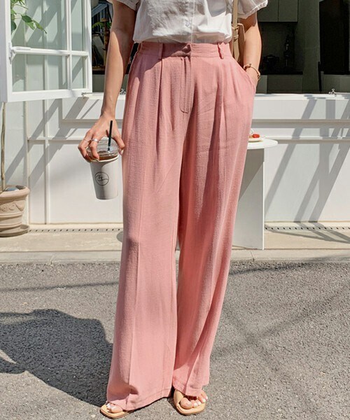 DHOLIC STYLE（ディーホリックスタイル）の「[ontheriver] バックゴムリネン混ワイドパンツ（その他パンツ・レディース・オレンジ/ホワイト/ベージュ/グリーン/ブラック/ピンク・FREE）」の6枚目の写真