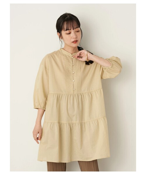 earth music&ecology（アースミュージックアンドエコロジー）の「ティアードピンタックチュニック（ワンピース/ドレス・オフホワイト/ブラック/ライトベージュ・F）」の19枚目の写真