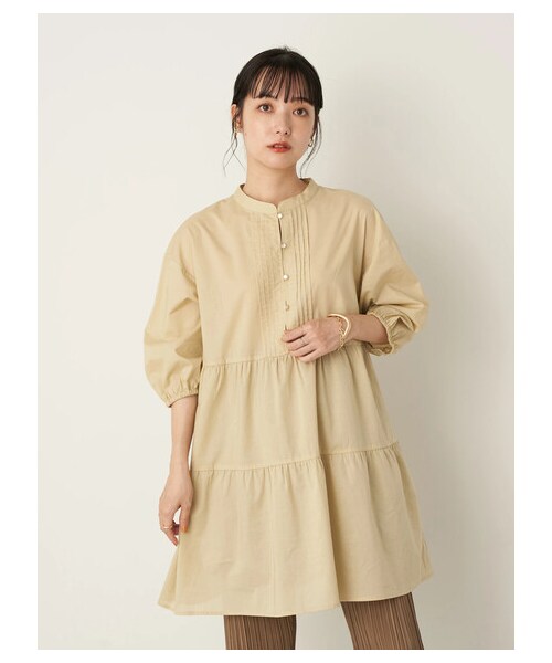 earth music&ecology（アースミュージックアンドエコロジー）の「ティアードピンタックチュニック（ワンピース/ドレス・オフホワイト/ブラック/ライトベージュ・F）」の20枚目の写真