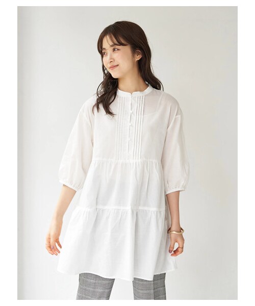 earth music&ecology（アースミュージックアンドエコロジー）の「ティアードピンタックチュニック（ワンピース/ドレス・オフホワイト/ブラック/ライトベージュ・F）」の14枚目の写真