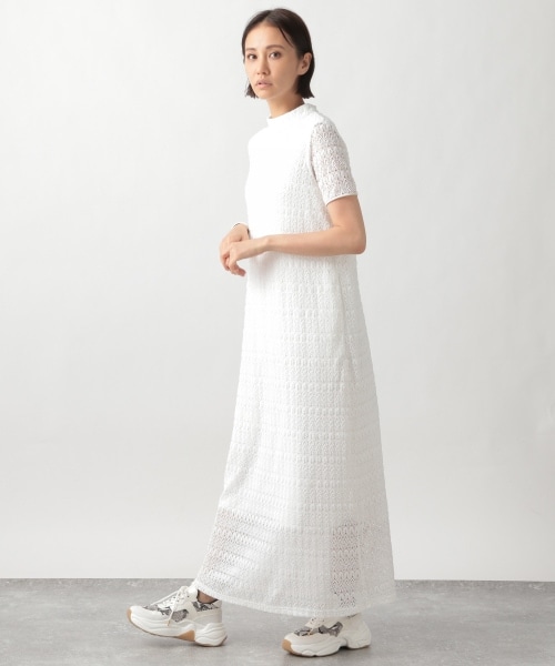 Ezick Long long ボリュームカフタンドレス ホワイト ワンピース Ezick ワンピース Piping line ジャガードキャミドレス