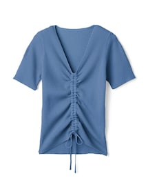 フロントシャーリングリブニットトップス