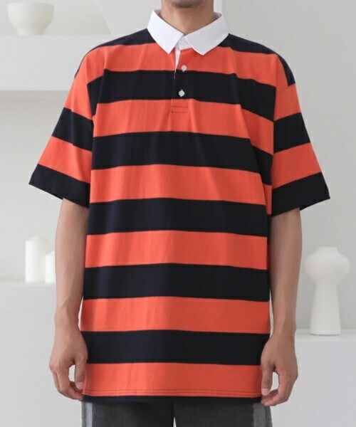 D'MENS by DHOLIC（ディーメンズ）の「ボーダー半袖カラーTシャツ（Tシャツ/カットソー・メンズ・ホワイト/オレンジ/グレー・ONESIZE）」の3枚目の写真