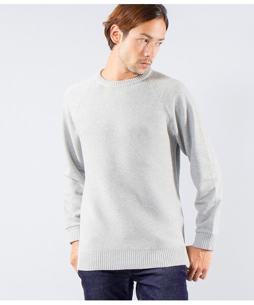JUNRED（ジュンレッド）の「袖裏毛切替クルーネックニット（トップス・メンズ・グレー/ホワイト/ネイビー・1/2）」の2枚目の写真