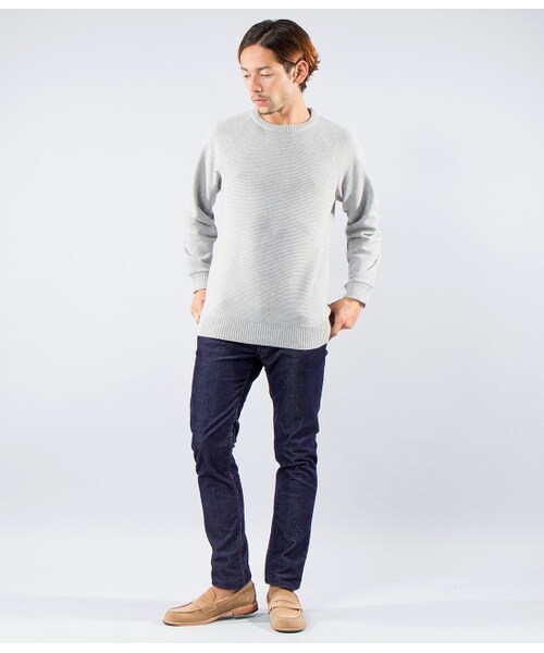 JUNRED（ジュンレッド）の「袖裏毛切替クルーネックニット（トップス・メンズ・グレー/ホワイト/ネイビー・1/2）」の11枚目の写真