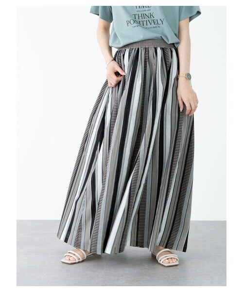 Green　Parks（グリーンパークス）の「・ELENCARE DUE マルチストライプスカート（スカート・チャコールグレー/ネイビー/パープル・F）」の14枚目の写真