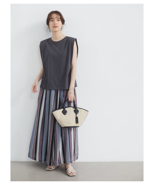 Green　Parks（グリーンパークス）の「・ELENCARE DUE マルチストライプスカート（スカート・チャコールグレー/ネイビー/パープル・F）」の4枚目の写真