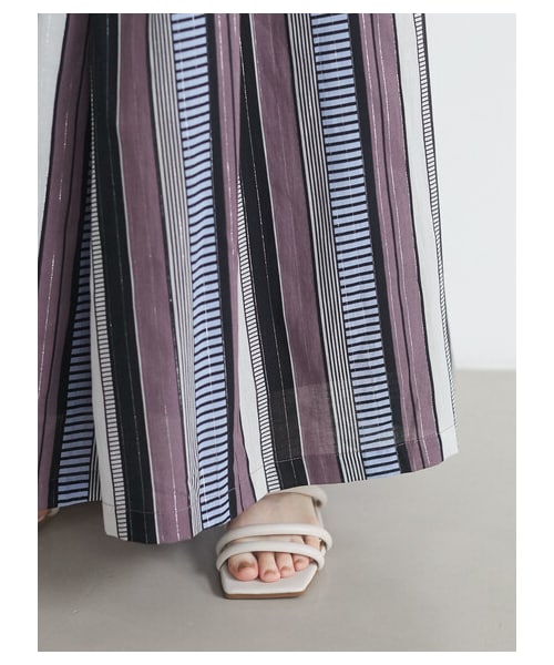 Green　Parks（グリーンパークス）の「・ELENCARE DUE マルチストライプスカート（スカート・チャコールグレー/ネイビー/パープル・F）」の6枚目の写真