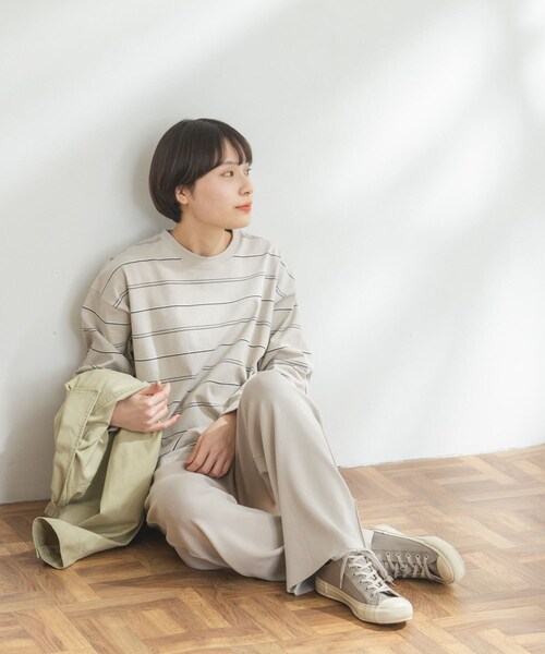 FORK&SPOON（フォークアンドスプーン）の「FORK&SPOON ランダムボーダーロングスリーブTシャツ（その他・レディース・IVORY/CHARCOAL・one）」の4枚目の写真