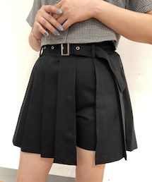 ベルト付レイヤードミニプリーツスカート