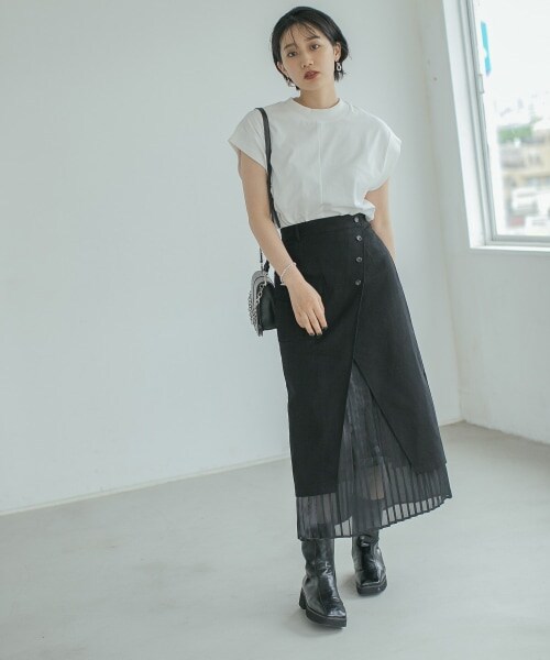 PAGEBOY（ページボーイ）の「プリーツレイヤードナロースカート（スカート・レディース・ブラック/カーキ・F）」の6枚目の写真