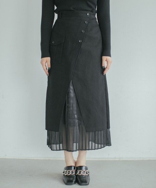 PAGEBOY（ページボーイ）の「プリーツレイヤードナロースカート（スカート・レディース・ブラック/カーキ・F）」の7枚目の写真