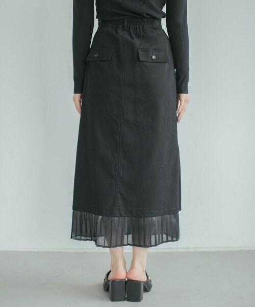 PAGEBOY（ページボーイ）の「プリーツレイヤードナロースカート（スカート・レディース・ブラック/カーキ・F）」の9枚目の写真