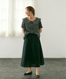 PUAL CE CIN | 【WEB限定】ピグメント染め×衿レースTシャツ(Tシャツ/カットソー)