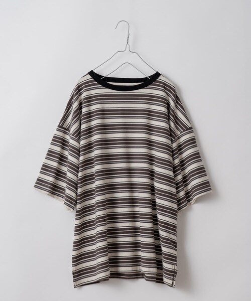 Kastane（カスタネ）の「【WHIMSIC】MULTI BORDER TRIM T-SHIRTS（Tシャツ/カットソー・レディース・ベージュ/グリーン/チャコールグレー・F）」の2枚目の写真