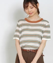 Crisp | ミックスボーダーニットTシャツ[c1k2989b](Tシャツ/カットソー)