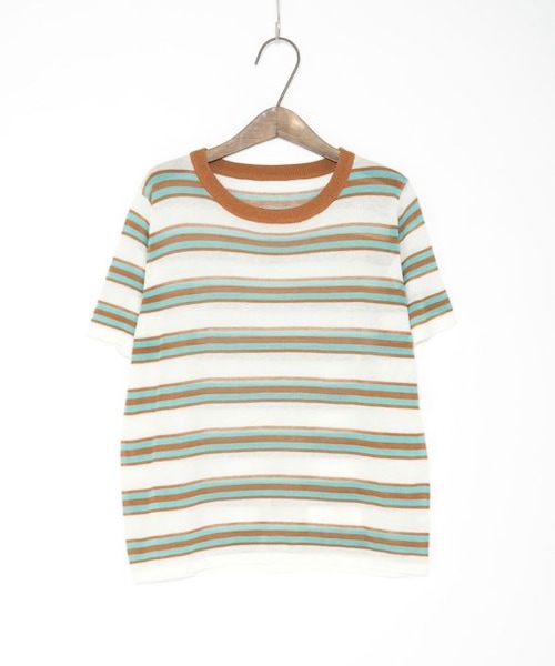 Crisp（クリスプ）の「ミックスボーダーニットTシャツ[c1k2989b]（Tシャツ/カットソー・レディース・ミント/ネイビー/ピンク・FREE）」の4枚目の写真