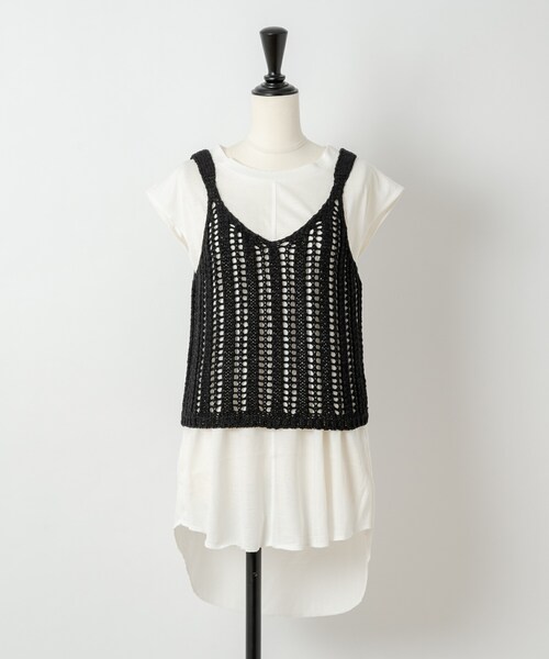 Rewde（ルゥデ）の「テープヤーンビスチェＴシャツセット（1R15-L902924）（Tシャツ/カットソー・レディース・イエロー/ブラック・M）」の2枚目の写真