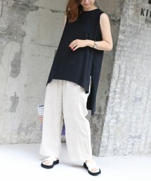 Sheson | 超長綿ノースリーブ前後差スリットチュニック(Tシャツ/カットソー)