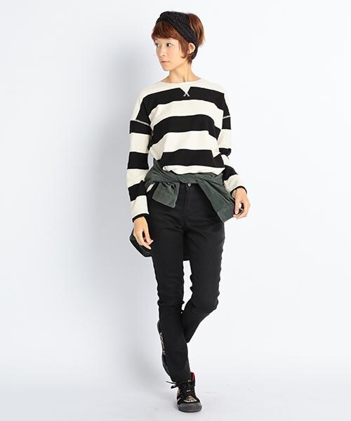 DOUBLE NAME（ダブルネーム）の「太ボーダー長袖トップス（トップス・レディース・ブラック/グリーン/チャコールグレー・FREE）」の8枚目の写真