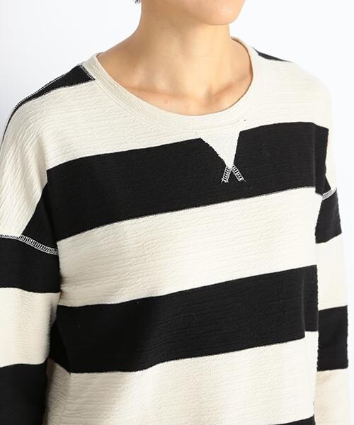 DOUBLE NAME（ダブルネーム）の「太ボーダー長袖トップス（トップス・レディース・ブラック/グリーン/チャコールグレー・FREE）」の6枚目の写真