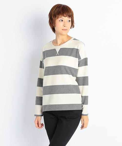 DOUBLE NAME（ダブルネーム）の「太ボーダー長袖トップス（トップス・レディース・ブラック/グリーン/チャコールグレー・FREE）」の2枚目の写真