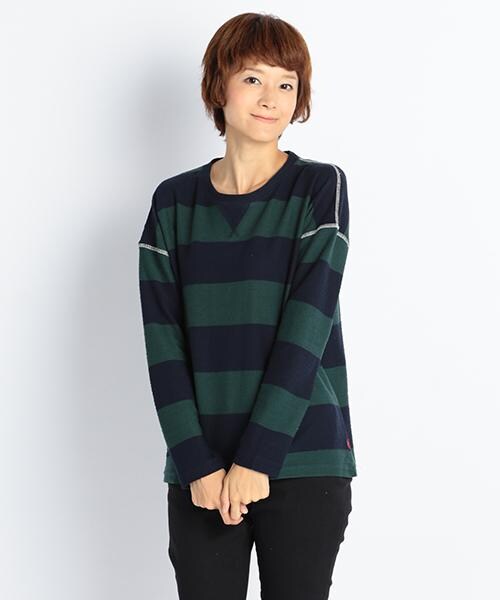DOUBLE NAME（ダブルネーム）の「太ボーダー長袖トップス（トップス・レディース・ブラック/グリーン/チャコールグレー・FREE）」の3枚目の写真