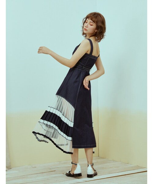 Marjorie（マージョリー）の「敲碎了酒杯，異材質拼接不對稱牛仔洋裝（その他・レディース・牛仔深藍・XS/S/M/L）」の6枚目の写真