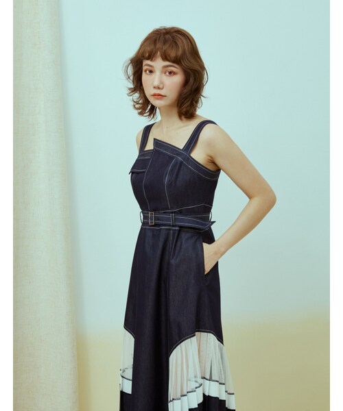 Marjorie（マージョリー）の「敲碎了酒杯，異材質拼接不對稱牛仔洋裝（その他・レディース・牛仔深藍・XS/S/M/L）」の5枚目の写真