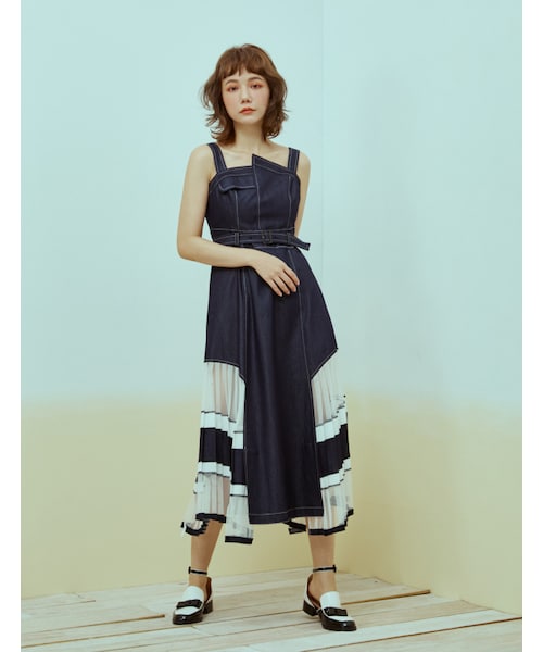 Marjorie（マージョリー）の「敲碎了酒杯，異材質拼接不對稱牛仔洋裝（その他・レディース・牛仔深藍・XS/S/M/L）」の4枚目の写真